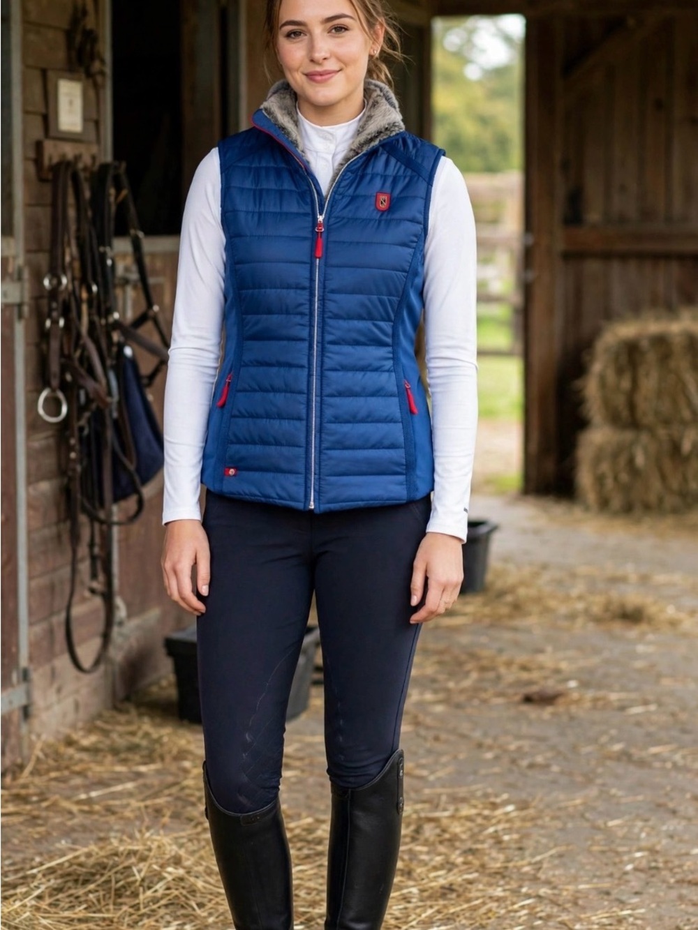Tredstep Ireland XS Equestrian Vest - Navy Blue Quilted puffer / Faux Fur Lined